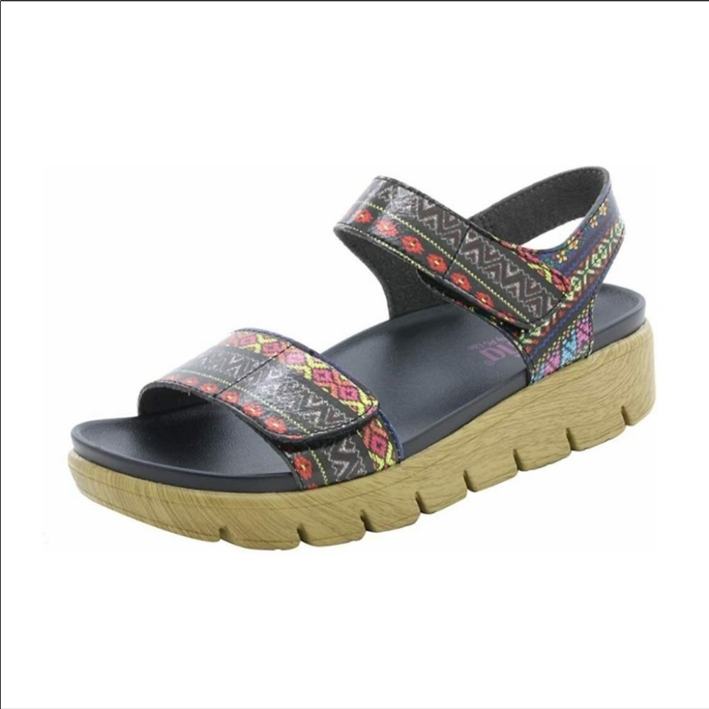 Alegria Women's Black Multi-Color Patterned Sandals